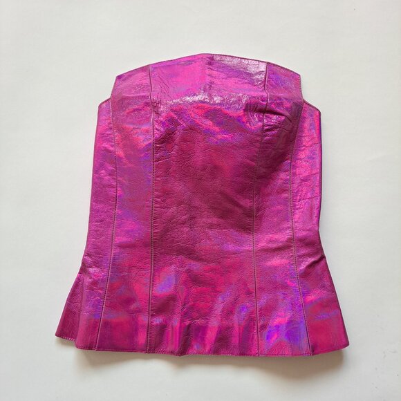 Plein Sud neon hot pink metallic genuine leather corset top Size 38 / XS - Picture 7 of 16